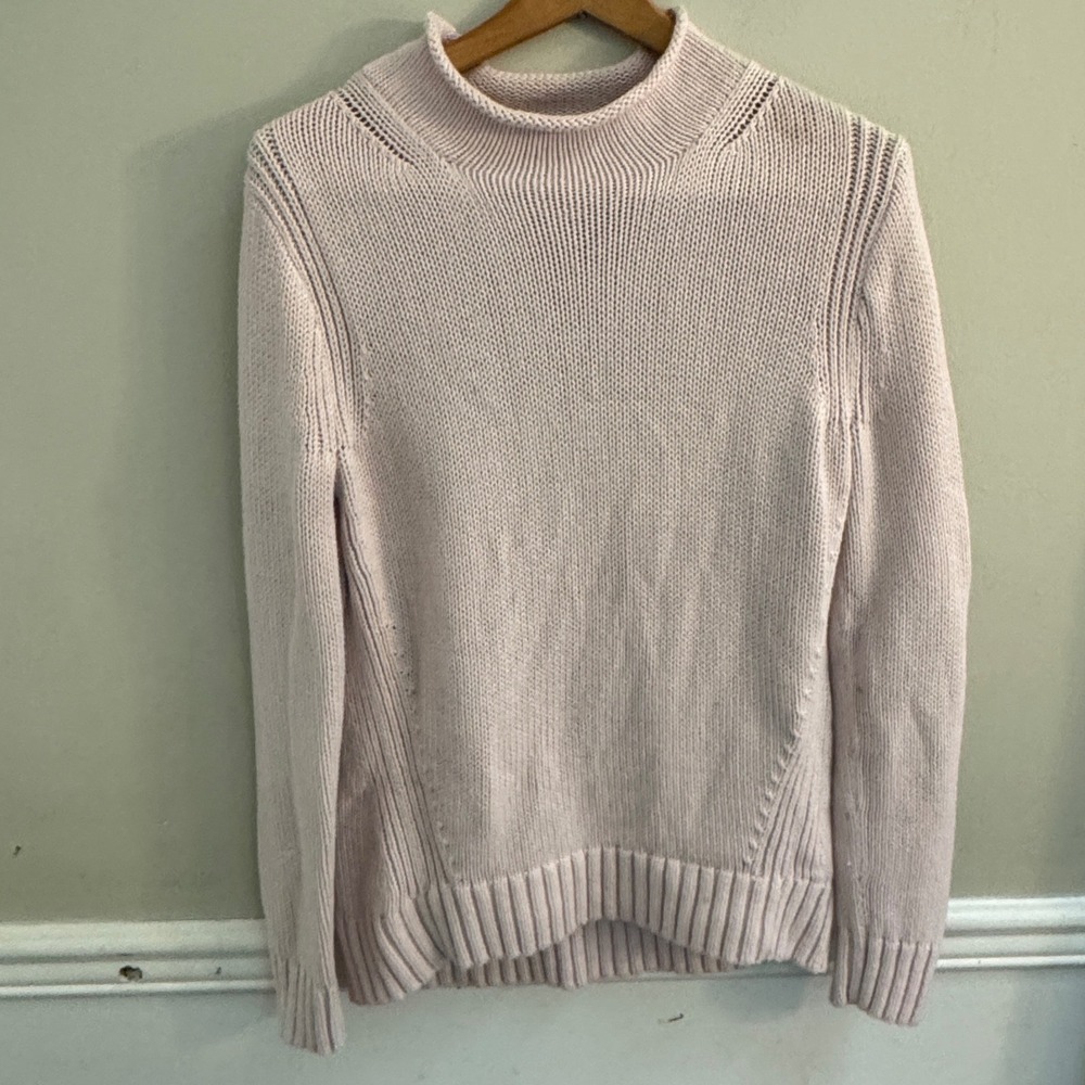 Vintage J.Crew Always Pink Mock Neck Shaker Cotton Fisherman Sweater Womens M